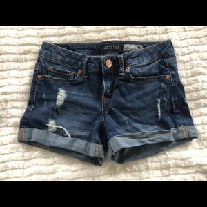 Jean shorts with distressed detail